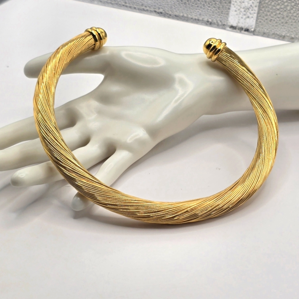 Vintage Gold Tone Wire Collar Choker Torque Necklace